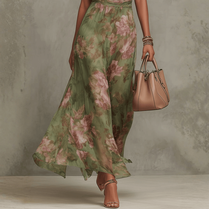 Christabel | Floral Halter Neck Chiffon Maxi Dress