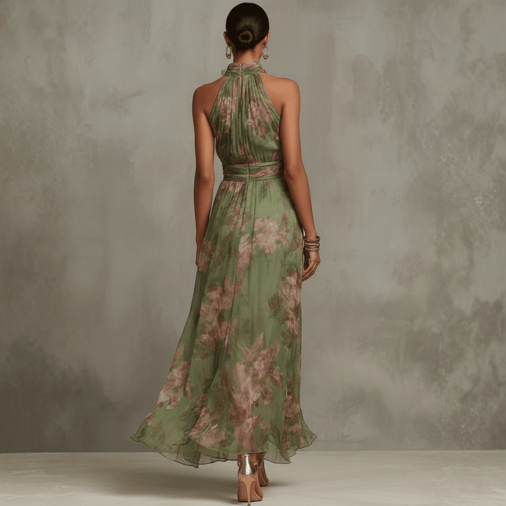 Christabel | Floral Halter Neck Chiffon Maxi Dress