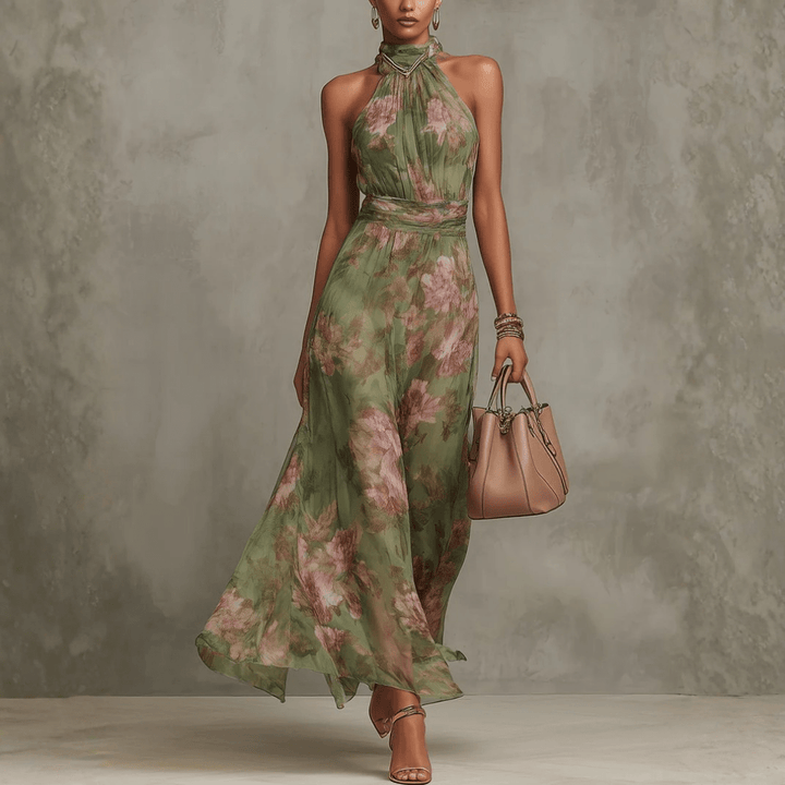 Christabel | Floral Halter Neck Chiffon Maxi Dress