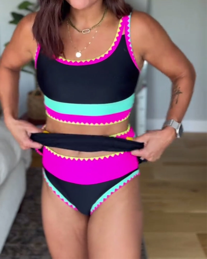 Myra | Elegant Three-Piece Color Block Swimsuit