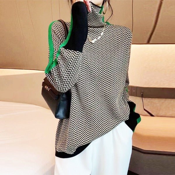 Élise | Contrast Stripe Turtleneck Sweater