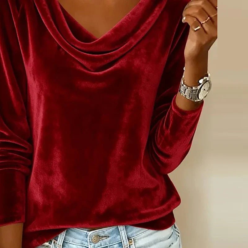 Élise | Luxurious Velvet Drape-Neck Top