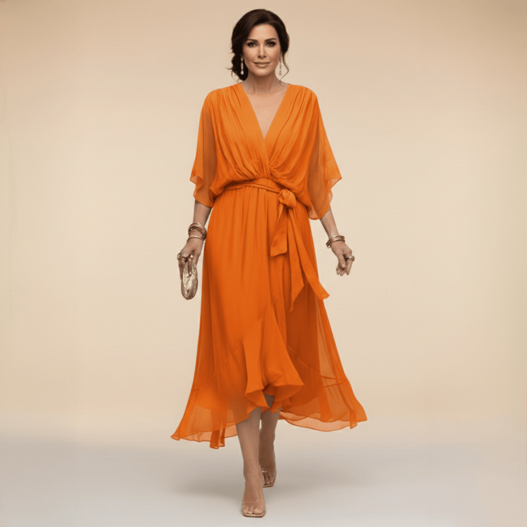 MARTA™ | Chiffon Dress with V-Neck