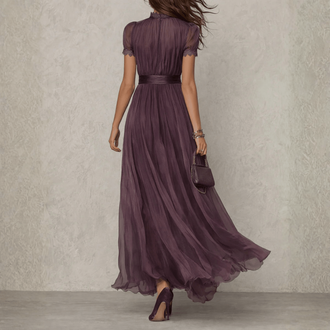 Vivienne | Lace Trim Chiffon Maxi Dress
