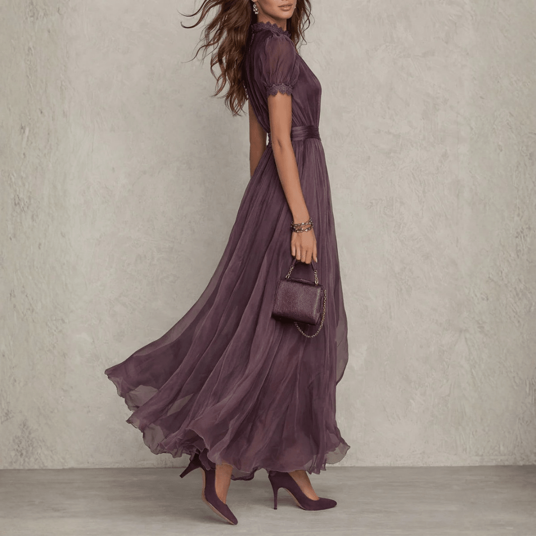 Vivienne | Lace Trim Chiffon Maxi Dress