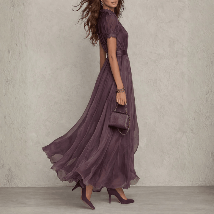 Vivienne | Lace Trim Chiffon Maxi Dress