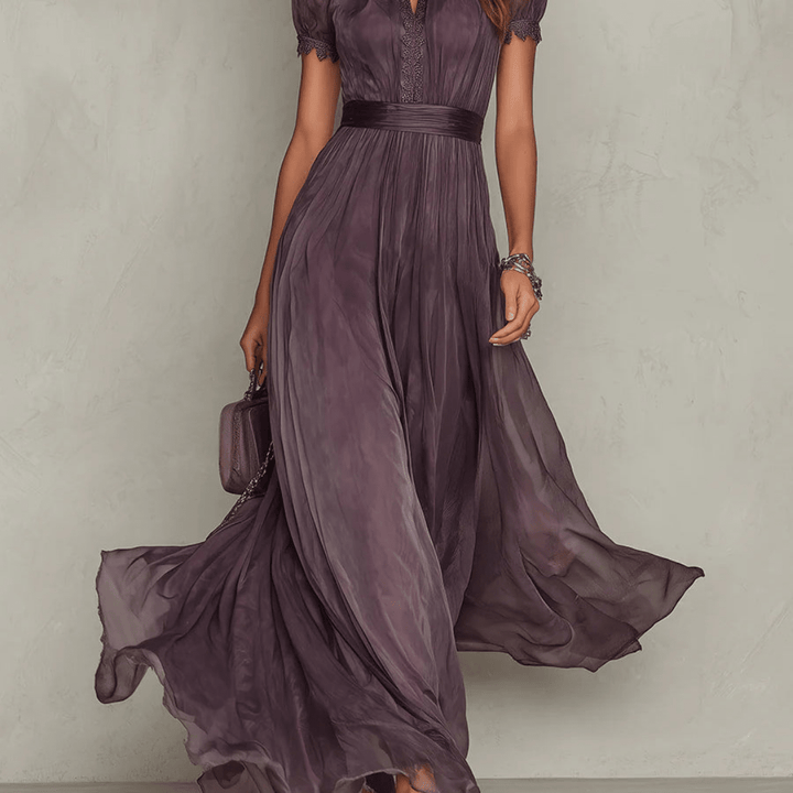 Vivienne | Lace Trim Chiffon Maxi Dress