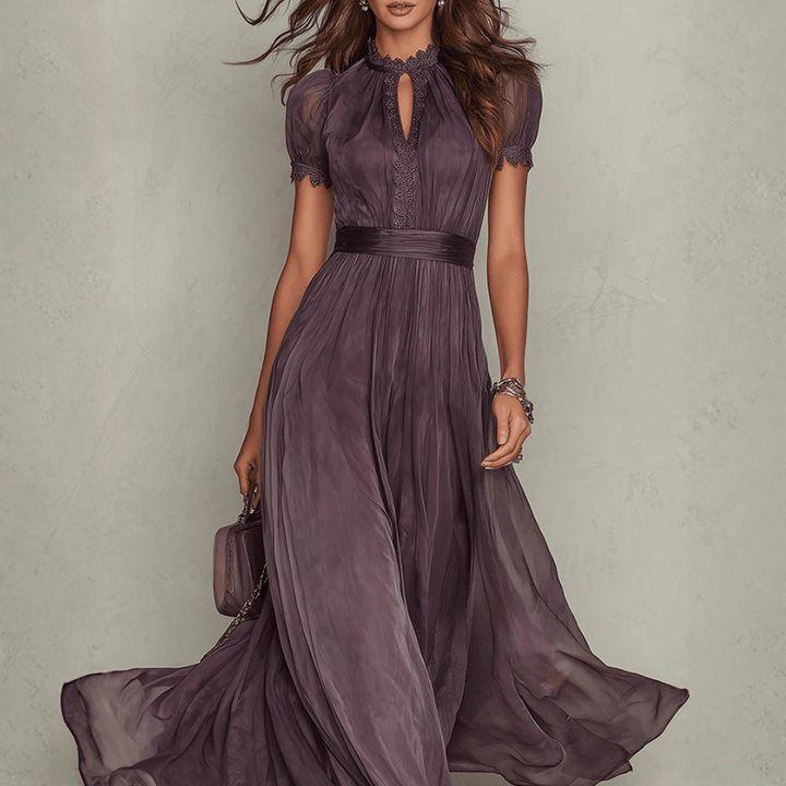 Vivienne | Lace Trim Chiffon Maxi Dress